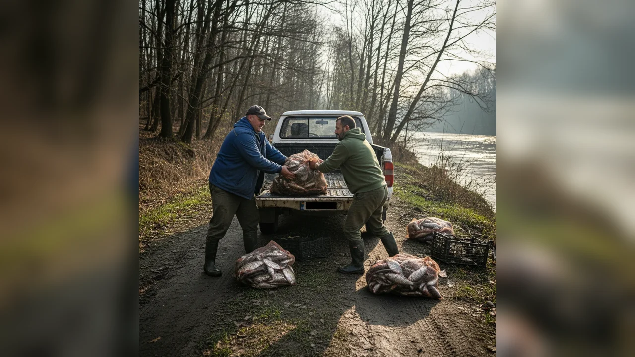 Captură de 84 kg de pește transportat ilegal, depistată de polițiștii de frontieră; dosar deschis pe numele a doi bărbați din Caraș-Severin, aproape de Reșița