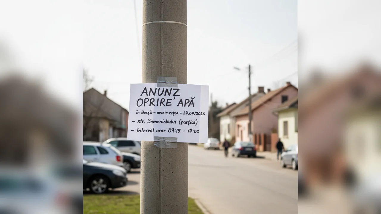 Oprire apă în Bocșa pe str. Semenicului pe 24 aprilie