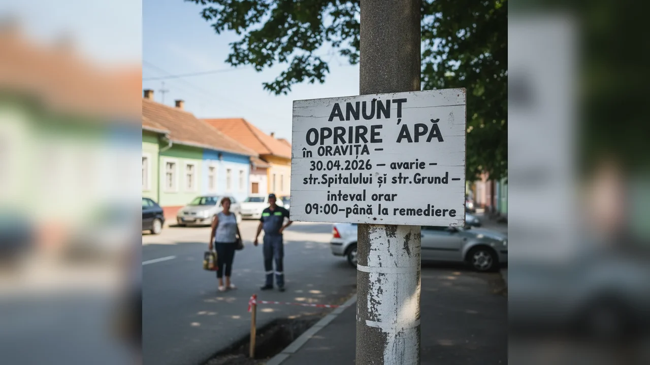 Oprire apă în Oravița pe 30 aprilie din cauza unei avarii