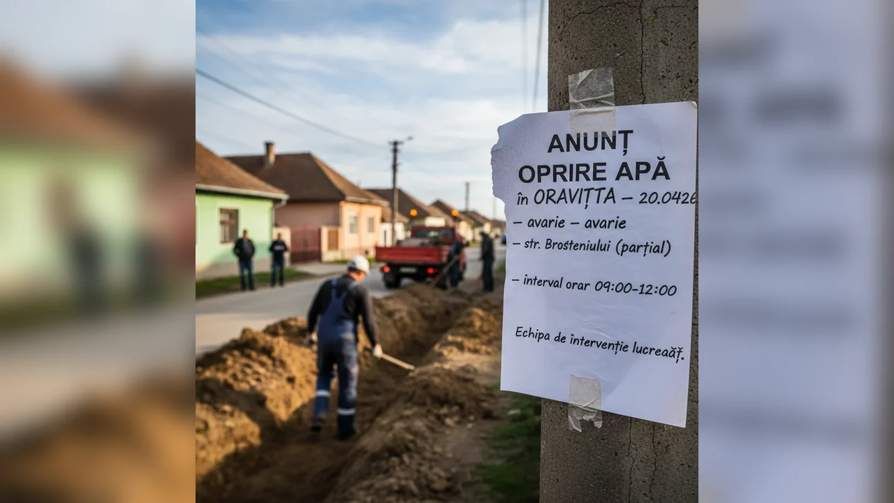 Oprire apă în Oravița pe str. Broșteniului, 20 aprilie 2026
