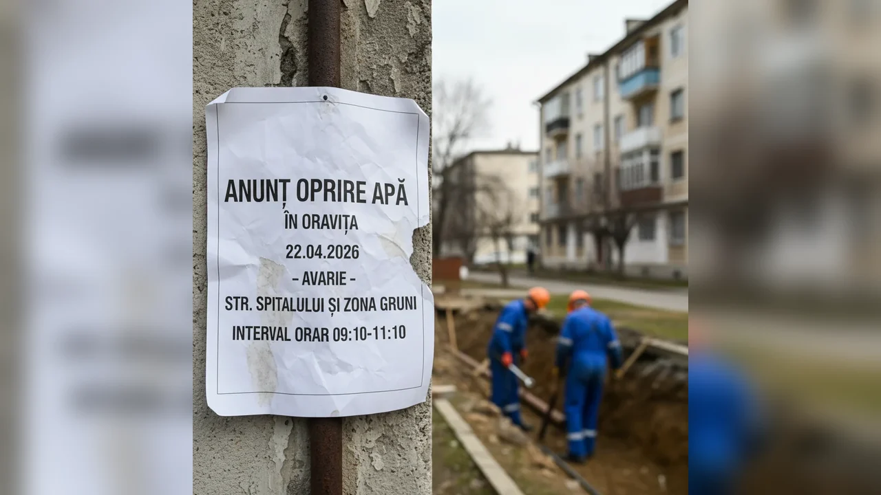 Oprire apă în Oravița pe str. Spitalului, 22 aprilie 2026