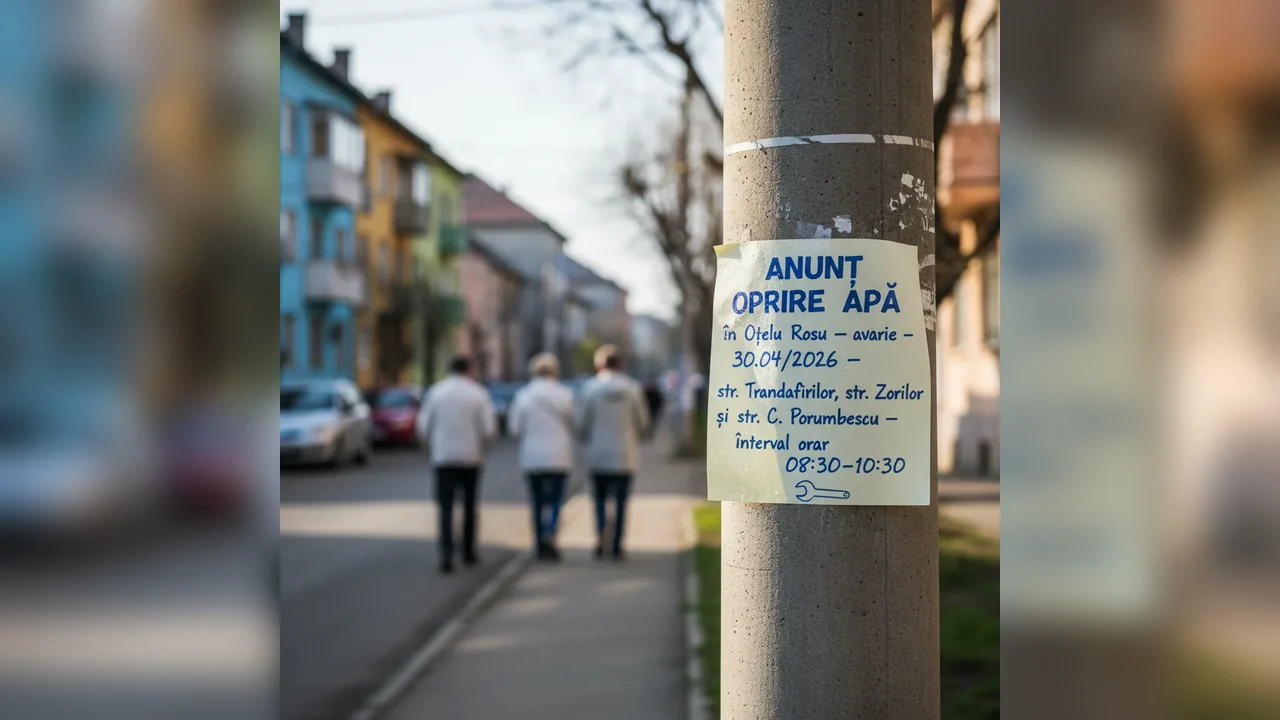 Oprire apă în Oțelu Roșu pe străzile Trandafirilor și Zorilor