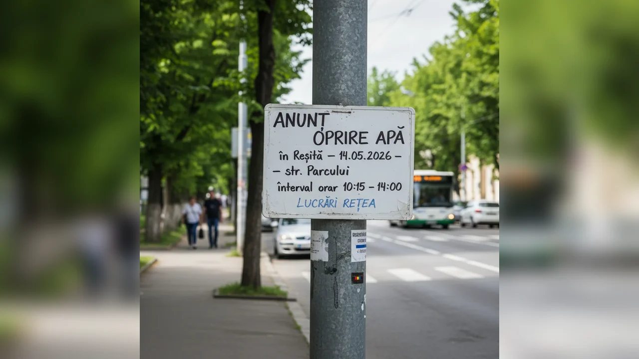 Oprire apă în Reșița pe str. Parcului pe 14 mai