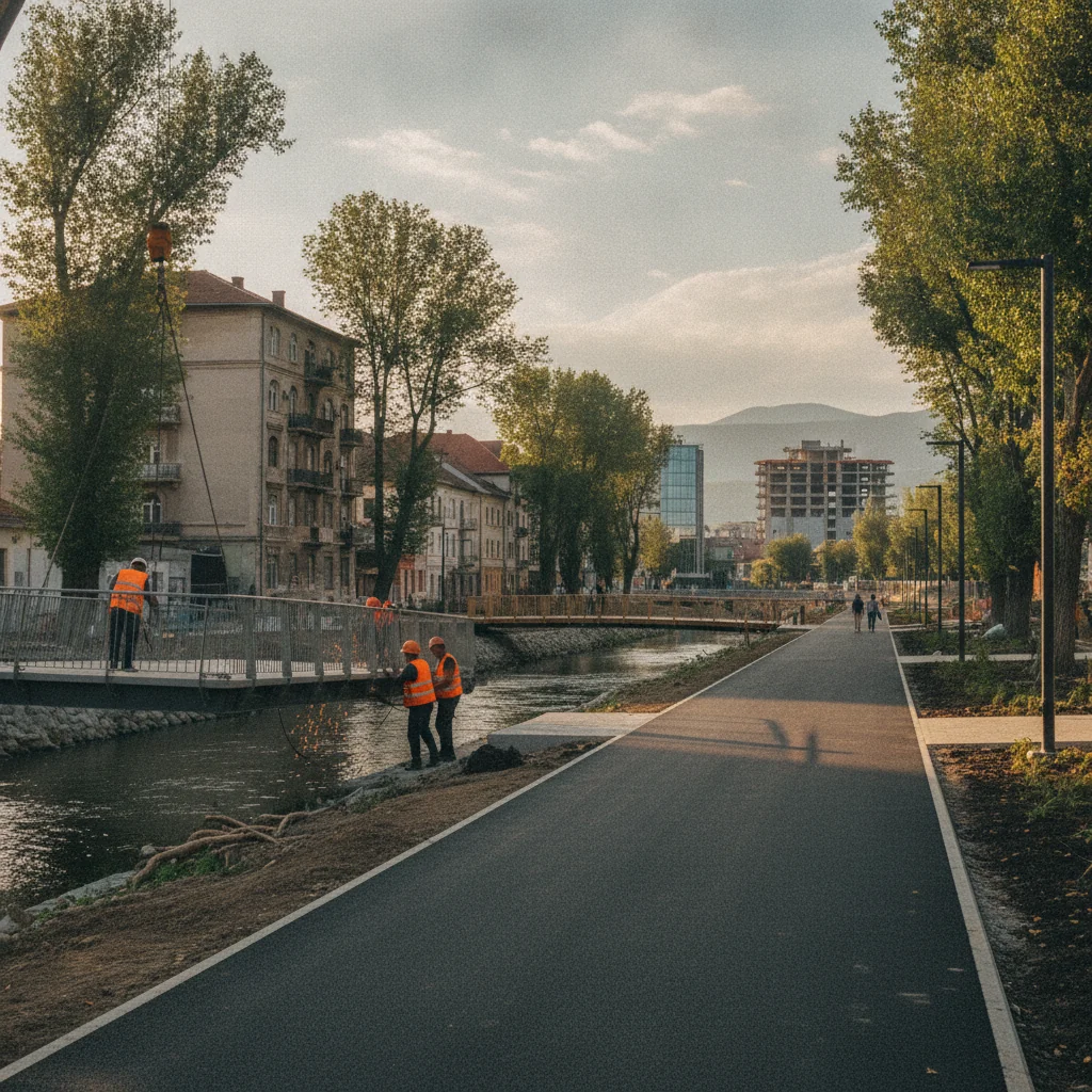 Promenada de pe malurile Bârzavei din Reșița a depășit 65% stadiu fizic. Se construiesc șase pasarele