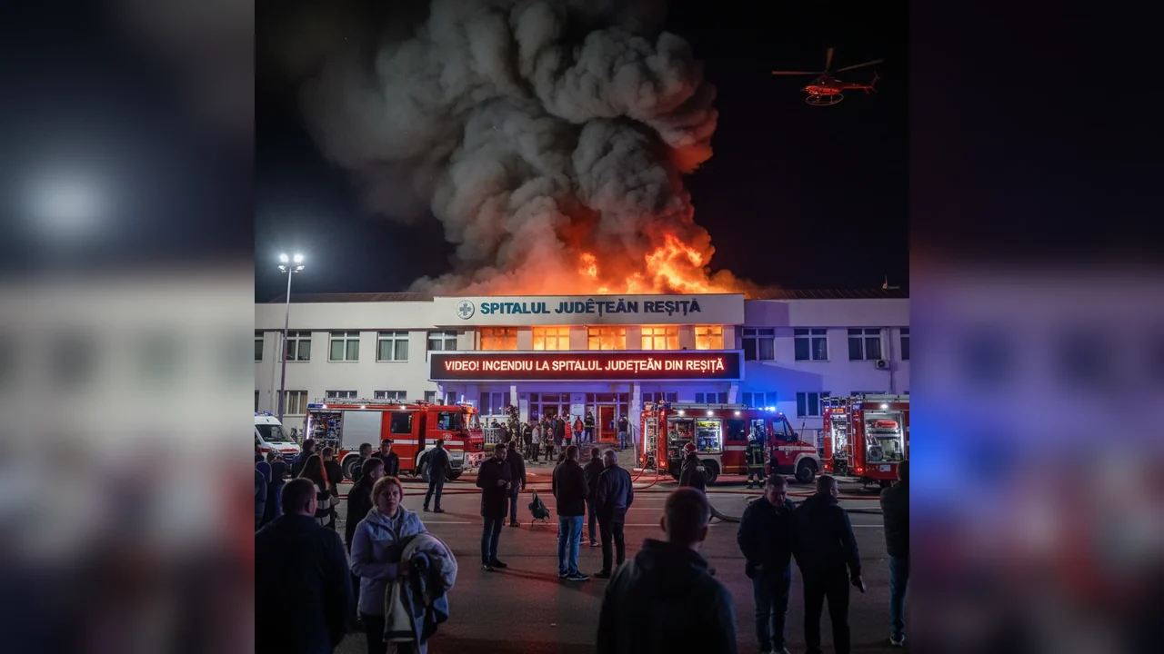 VIDEO! Incendiu izbucnit la Spitalul Județean din Reșița – intervenție în curs